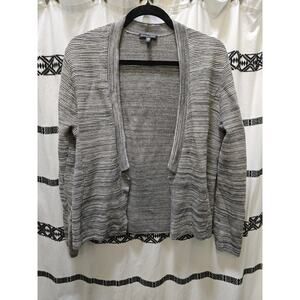 Eileen Fisher gray heather ribbed knit cotton blend open cardigan medium